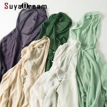 SuyaDream Women Hooded Blouse 100%SILK Georgette Solid Chiffon Button Blouse shirt 2022 Spring Summer Sun protection Cloth 2024 - buy cheap