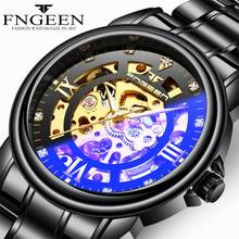 FNGEEN Brand Black Mechanical Watch Men 2020 Fashion Engraving Dial Skeleton Clock Automatic Watch Male Diamond Wristwatch Drop 2024 - buy cheap