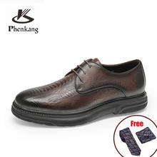 Phenkang-zapatos Oxford de piel auténtica para hombre, calzado con cordones de punta estrecha, Oxford, zapatos de plataforma para negocios y bodas, 2021 2023 - compra barato