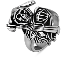 Кольцо из титановой стали с изображением черепа и серпа взрывоопасного Жнеца, ювелирное изделие в стиле ретро панк, модное мужское кольцо 2024 - купить недорого