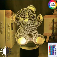 Botão de toque visual 3d, urso de desenho animado criativo, luz noturna led, 7 cores, lâmpada de mesa interessante, decoração usb, presente 2024 - compre barato