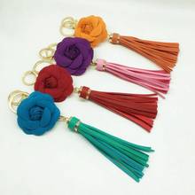 Llavero hecho a mano de piel sintética con flores, pulsera de terciopelo de color rosa, colgante para bolso con estilo, joyería al por mayor 2024 - compra barato