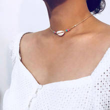Hebedeer gargantilha colar jóias menina simples concha azul colares corrente feminino cor prata bohemia na moda collier 2024 - compre barato