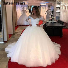 2020 Lace Latest Fashion Wedding Dresses Ball Gown Princess Brides Gown Ceremony Church Tulle Sheer Neck Wedding Gowns 2024 - buy cheap