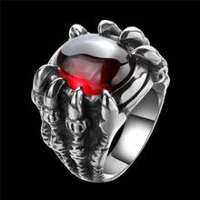 Dragon Claw Retro Punk Goth Big Black Red Stone Men's Alloy Cast Ring Gothic Punk Men Bijoux Men's Big Stone Ring Gem Red 2024 - buy cheap