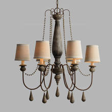 Fabric shade chandeliers rustic lighting antique wooden light fixtures retro bedroom hanging lights living room suspended lustre 2024 - buy cheap