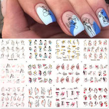 Наклейки для ногтей Harunouta 12 шт., водные Геометрические линии для сексуальных девушек, простые весенние наклейки с цветочными листьями, Слайдеры для украшения ногтей «сделай сам» 2024 - купить недорого