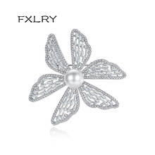 FXLRY New Arrive fashion micro-set zircon flower pearl brooch Sweater Coat Accessories 2024 - buy cheap