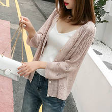 Women 2020 Summer Long Sleeve Ice Silk Knit Cardigan Sweater Hollow V-Neck Thin Shirt Casual Loose Sweaters Female Tops Coat 2024 - buy cheap