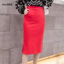 Falda de talla grande para mujer, faldas largas negras de cintura alta para oficina, estilo coreano, elegante y Sexy, 2021 2024 - compra barato