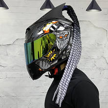Casco de moto de cara completa, doble lente, Material ABS, para Motocross, con trenzas y cuernos, accesorios 2024 - compra barato