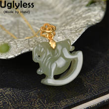 Uglyless Childhood Toy Jade Trojan Horse Pendants for Women Gold Lovely Animals Jewelry Gemstones 925 Silver Necklaces NO Chains 2024 - buy cheap