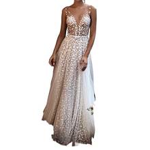 Spaghetti Strap Backless Sexy Mesh Embroidery Long Dress Party Off Shoulder Summer Maxi Dress White Dress Women New 2024 - buy cheap
