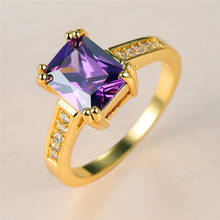 Anel de noivado de pedra de zircão quadrado de luxo anel de noivado de pedra de cristal roxo feminino charme anel de pedra de ouro do vintage 2024 - compre barato