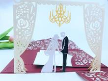 1x 3D POP UP Card Ivory Green Burgundy tri 3 Fold Pocket Wedding Invitation Card Laser cut Invite Greeting card with envelope 2024 - buy cheap