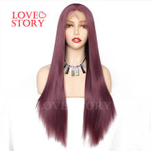 Lovestory Silky Straight Synthetic Lace Front Wig Purple Color Heat Resistant Synthetic Replacement Hair Wigs 24Inch 2024 - buy cheap