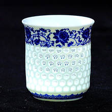 Xícara de chá de cristal oco, conjunto de chá de cerâmica branca, tecido azul, porcelana, kung fu, presentes, copo de água, utensílio para bebidas, tigela de chá 2024 - compre barato