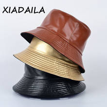 Bucket Hats Faux Leather Bucket Hat Double Sided Hat PU&COTTON Solid Top Ladies Fashion Bucket Cap Panama Fisherman Cap 2024 - buy cheap