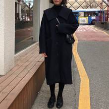 Осеннее корейское шерстяное черное пальто с длинным рукавом и отложным воротником, свободная прямая однобортная верхняя одежда, Элегантное повседневное зимнее пальто 2024 - купить недорого