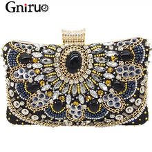 Fashion Brand Wallet Women Black Beaded Evening Clutch Bag Ladies Metal Clutches Wedding Cocktail Party Purses And Handbags Box 2024 - buy cheap