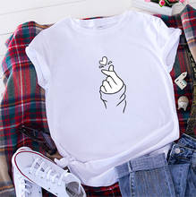 K-pop-Camiseta 100% de algodón de alta calidad, camisetas coreanas con estampado de corazón y dedo, camisetas divertidas para mujer, camiseta Hipster Tumblr estética 2024 - compra barato