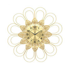 Relógio de parede grande e luxuoso em metal com flor, 60cm, design moderno, minimalista, arte em ferro, decoração 3d, relógio de parede grande, decoração de casa 2024 - compre barato