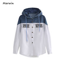 Marwin Spring Summer Embroidery Letter Hooded Collar Patchwork Cotton High Street Casual Style Loose Women Blouses 2024 - buy cheap