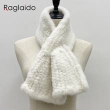 Вязаный шарф из меха норки для женщин зимние теплые женские шали 90 см x 12 см 2024 - купить недорого
