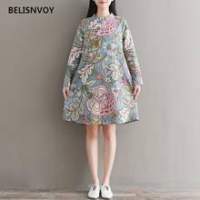 Woman Dress A-line Mini Dress Vintage Chinese National Style Floral Printed Dresses Long Sleeve Mandarin Collar Button Vestidos 2024 - buy cheap