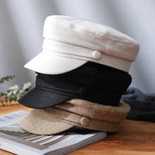 Sombrero plano para mujer, gorra militar de lino, Color sólido, unisex 2024 - compra barato