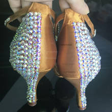Sapatos para dança salsa, sapatos femininos confortáveis de salto alto, pérolas diamond 2024 - compre barato