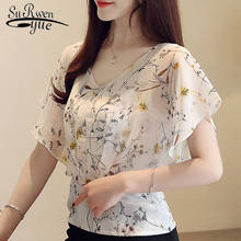 Women's summer blouses 2022 plus size tops V neck ruffles print chiffon blouse women short sleeve shirts ladies tops 4596 50 2024 - buy cheap