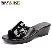 MVVJKE Women Slipper 2020 Ladies Genuine Leather Summer Slippers Shoes Women Wedges Heels Fashion Flip Flops 2024 - buy cheap