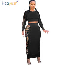 HAOYUAN Two Piece Set Women Fall Festival Clothing Long Sleeve Crop Top and Maxi Skirt Matching Sets 2 Piece Sexy Club Outfits 2024 - buy cheap