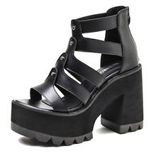 2021 Black Gothic Style Chunky Platform Height Increasing Brand New Shoes Women Gladiator Leisure Summer Sandals Footwear 2024 - buy cheap