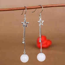Real 925 Sterling Silver Pentagram Drop Earrings Natural Round Jade Bead Wedding Earrings For Women Drop Shipping Handmade 2024 - buy cheap