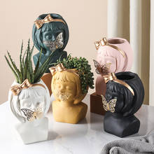 Home Garden Nordic Ins Creative Ceramic Succulent Flower Pot Girl Human Head Vase Light Luxury Ornaments Flower Arrangement 2024 - buy cheap