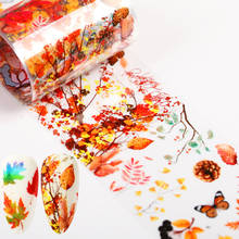 10 шт., Осенние кленовые фольги, наклейки для ногтей, набор цветущих цветных цветов, Слайдеры для ногтей, бабочки, украшение для маникюра 2024 - купить недорого