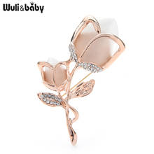 Wuli & baby, брошь в виде Opal Rose, тюльпан цветок, брошь на шпильке, для женщин Стразы значок модное ювелирное изделие, подарок ко Дню Святого Валентина 2024 - купить недорого