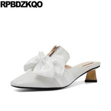 Zipper Beige Size 33 New Pumps Genuine Leather Elegant Shoes Women Block Medium Heels Square Toe Bow Thick 11 43 Sweet 10 42 Big 2024 - buy cheap