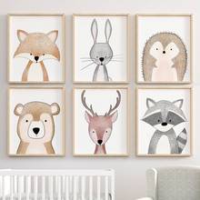 Decoração para quarto de crianças, animais florestais, arte de parede, pintura em tela, raposa, coelho, cervo, urso, pints, decoração, pôsteres nórdicos 2024 - compre barato