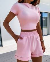 2 Piece Set Summer Women Hot O-Neck Casual Crop Top Clothing Tracksuit Pockets Loose Shorts Street Sports Wear 2024 - buy cheap