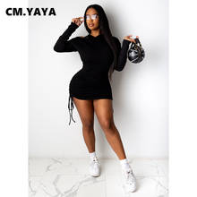 CM.YAYA Women Autumn Stacked Bodycon Mini Dress Streetwear Cut Out Tie Up Long Sleeve Pencil Bandage Hooded Dresses 2024 - buy cheap