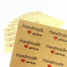 120 unids/lote de etiquetas adhesivas hechas a mano con corazón rojo, de Color cuero, para hornear, embalaje 2024 - compra barato