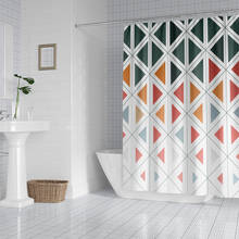 Cortina de chuveiro com estampa geométrica em 3d, cortina de banheiro de poliéster grossa, à prova d'água com ganchos, conjunto de cortinas de banho 180*230 2024 - compre barato