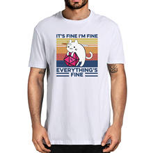 Camiseta de verano para hombre y mujer, camisa de algodón 100%, Unisex, "I'm Fine Everything is Fine Cat with Knife Hug Dungeon" 2024 - compra barato