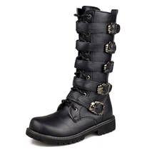 New Fashion Black Knee High men boots Personalized motorcycle boots Plus Size 38-45 2024 - buy cheap