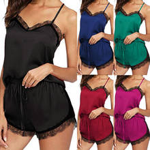 Women Sleepwear Pyjama Sets Sleeveless Strap Lace Trim Satin Cami Top Nightwear Femme Sexy Summer Home Sleep Wear bielizna nocna 2024 - buy cheap