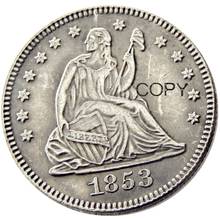 USA 1853 sentado Liberty cuarto de Dólares Chapado en plata 25 centavos copia moneda 2024 - compra barato