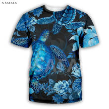 Гавайская черепаха, гибискус, полинезийская тропическая 3D модная футболка со сплошным принтом, с круглым вырезом, для мужчин и женщин, Повседневная футболка в стиле Харадзюку 2024 - купить недорого